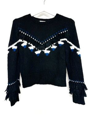 LoveShackFancy Atlas Cropped Fringe Sweater in black